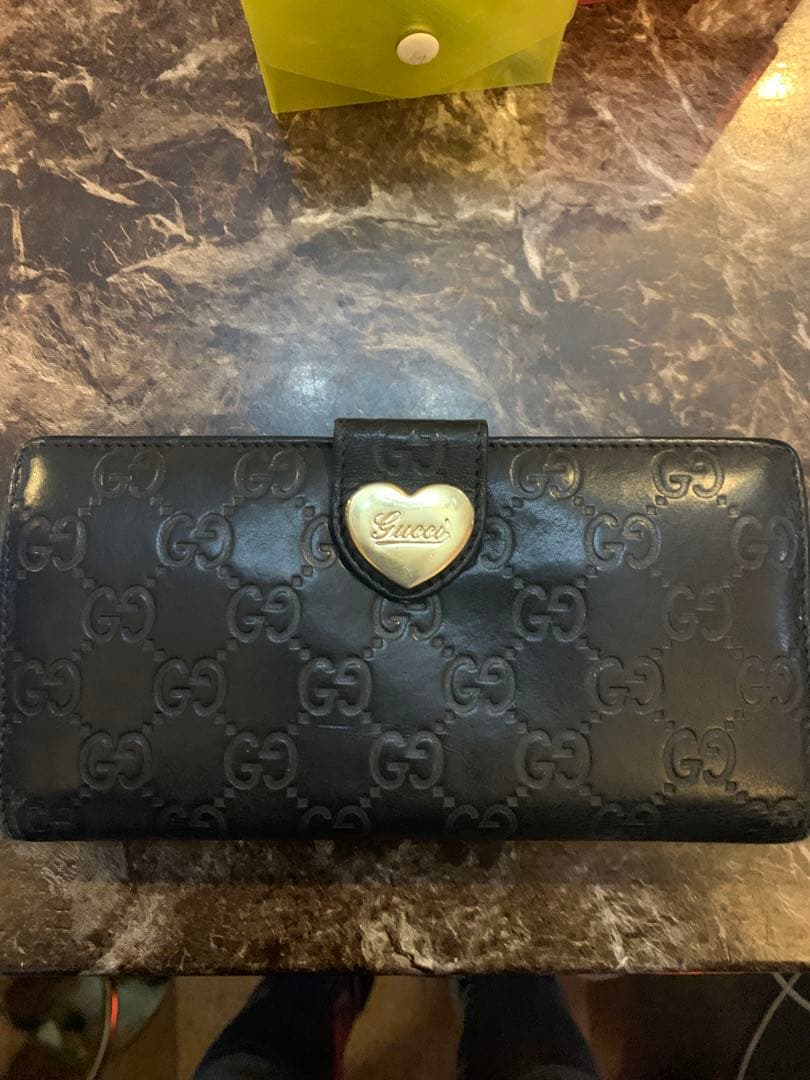 グッチ 長財布 シマ レザー ラブリーハート GG ゴールド 金具 フラップ