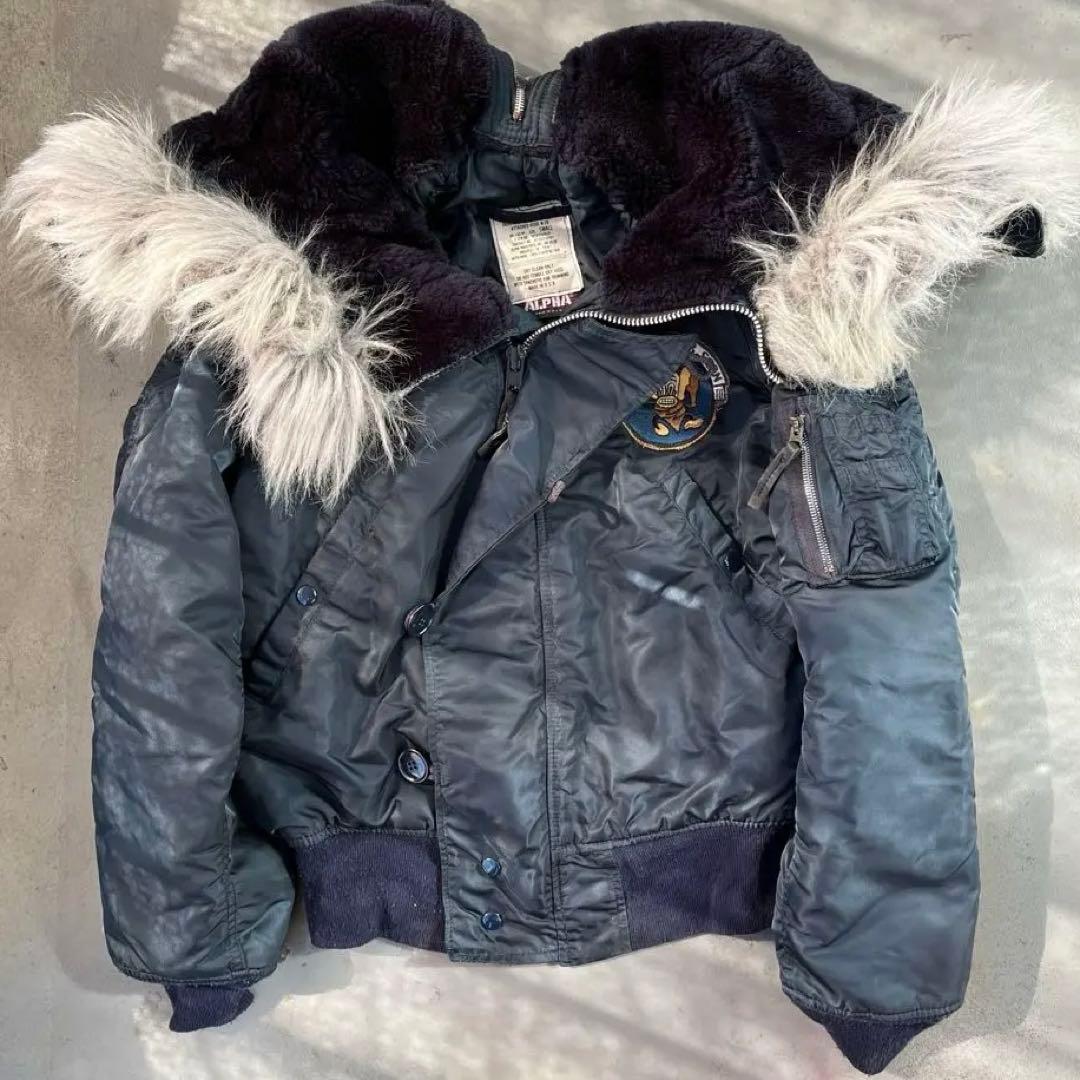 80s アルファ n2b フライトジャケット ネイビー ワッペン 旧タグ 三