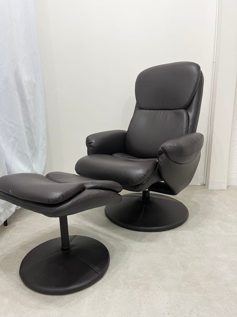 リクライニングチェア 黒 オットマン付き