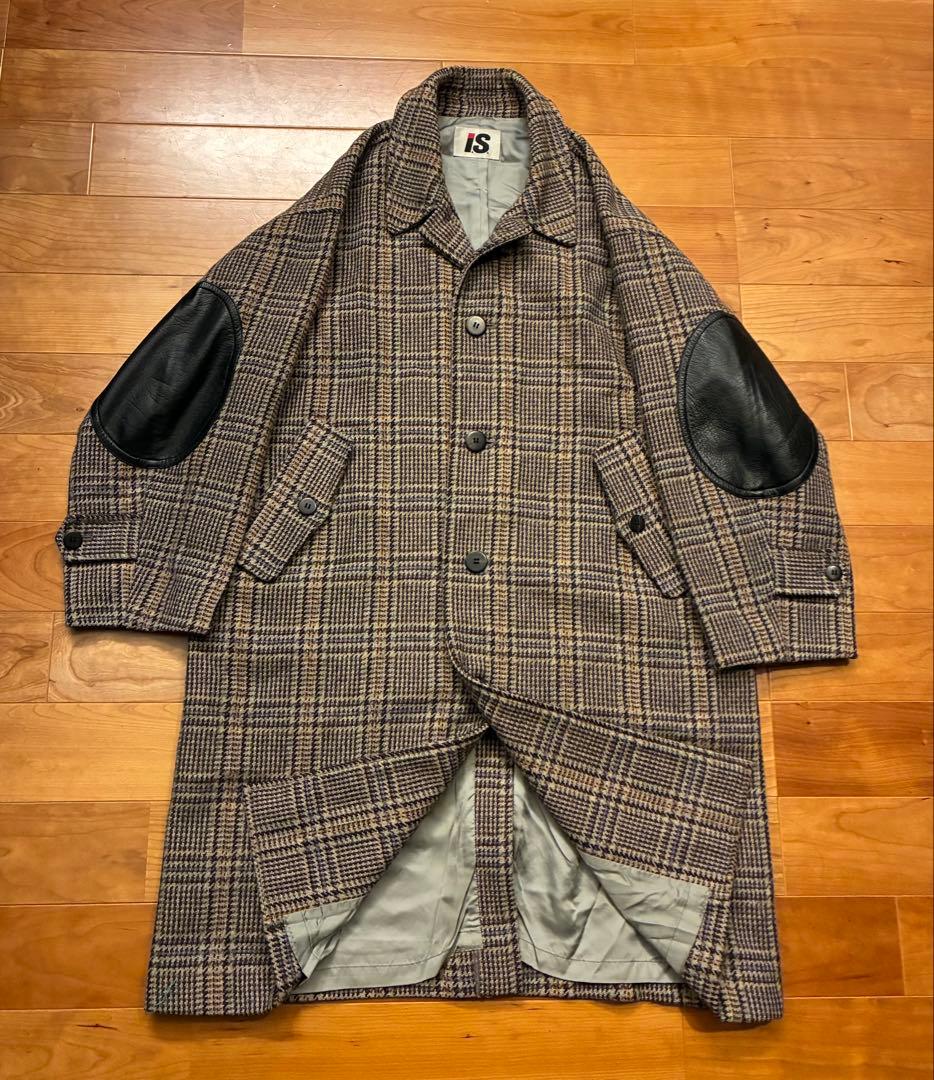 希少　I.S. イッセイミヤケ チェック柄 ウールコート エルボーパッチ　M