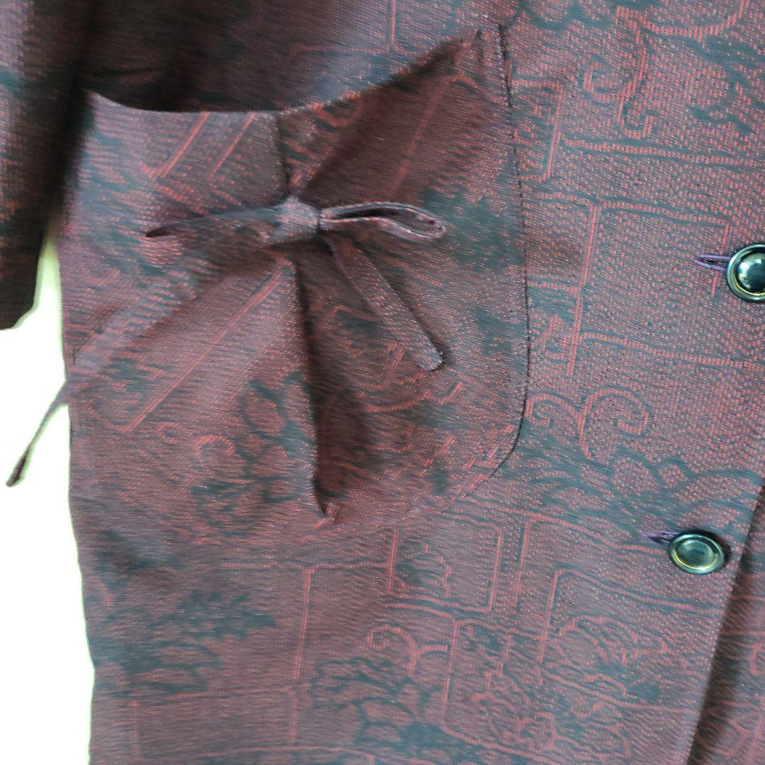 専用出品大島紬エンジ色大きな襟総裏地付きロングコート