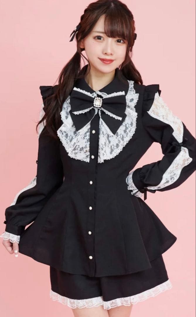 Secret Honey 袖レース切替ラッフルセットアップ　シーハニ　フリー