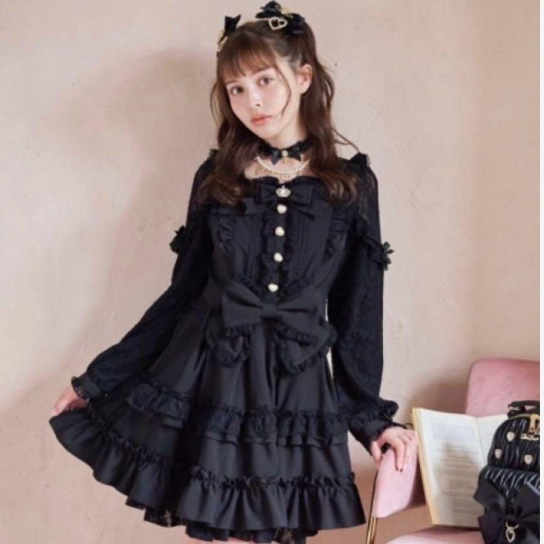 LIZLISA リズリサ ティアラリボンティアードワンピース ブラック