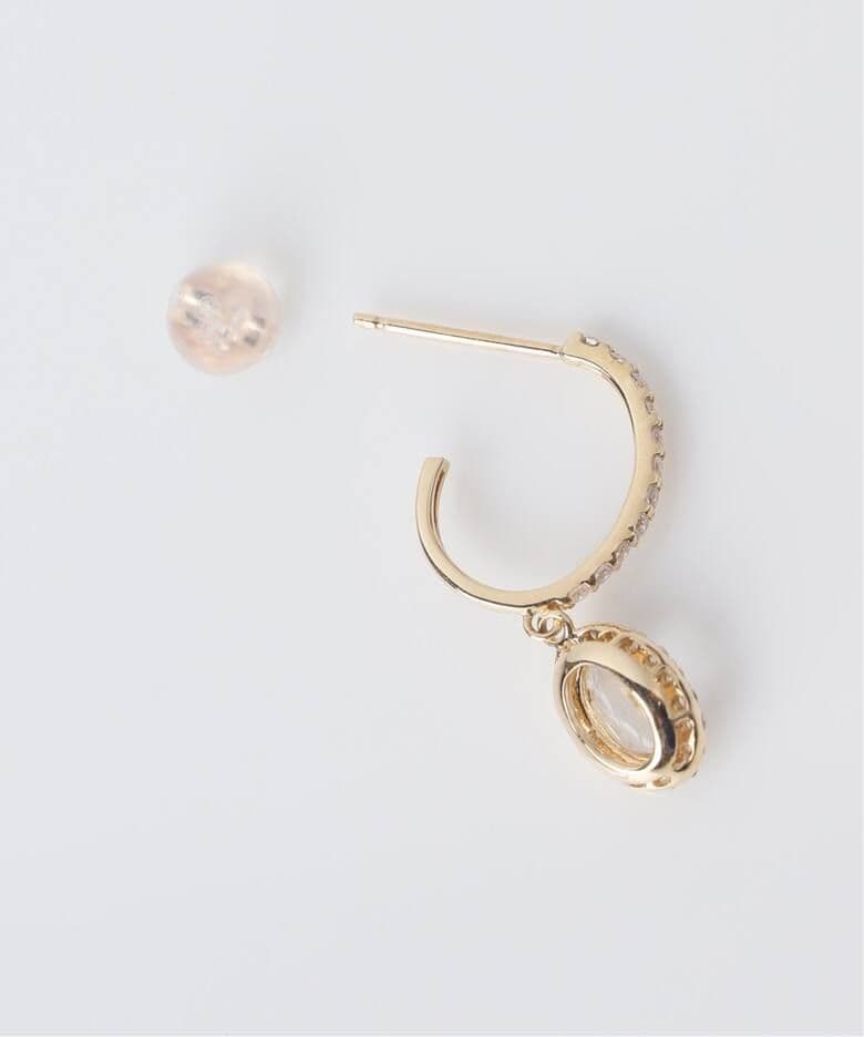 ホワイトトパーズメレダイヤC型ピアス K10（両耳）