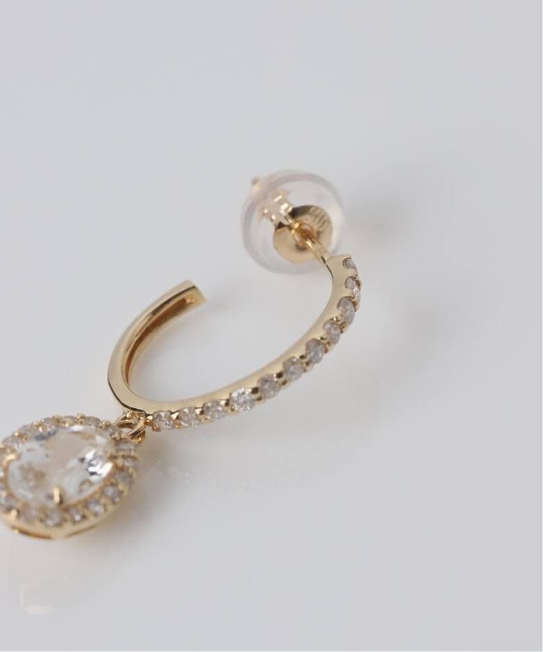 ホワイトトパーズメレダイヤC型ピアス K10（両耳）