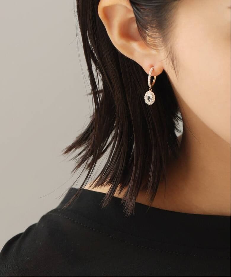 ホワイトトパーズメレダイヤC型ピアス K10（両耳）