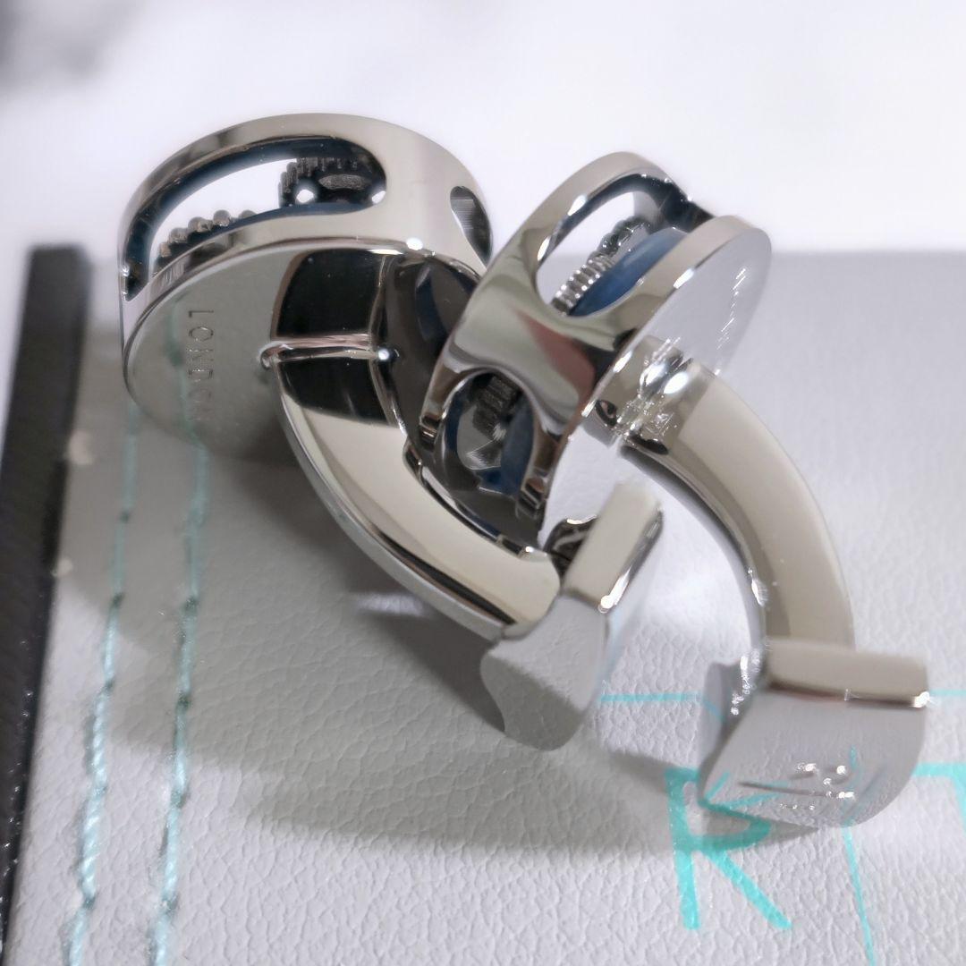 タテオシアンTATEOSSIANラウンド歯車ギアカフスボタン銀青シルバービジネス