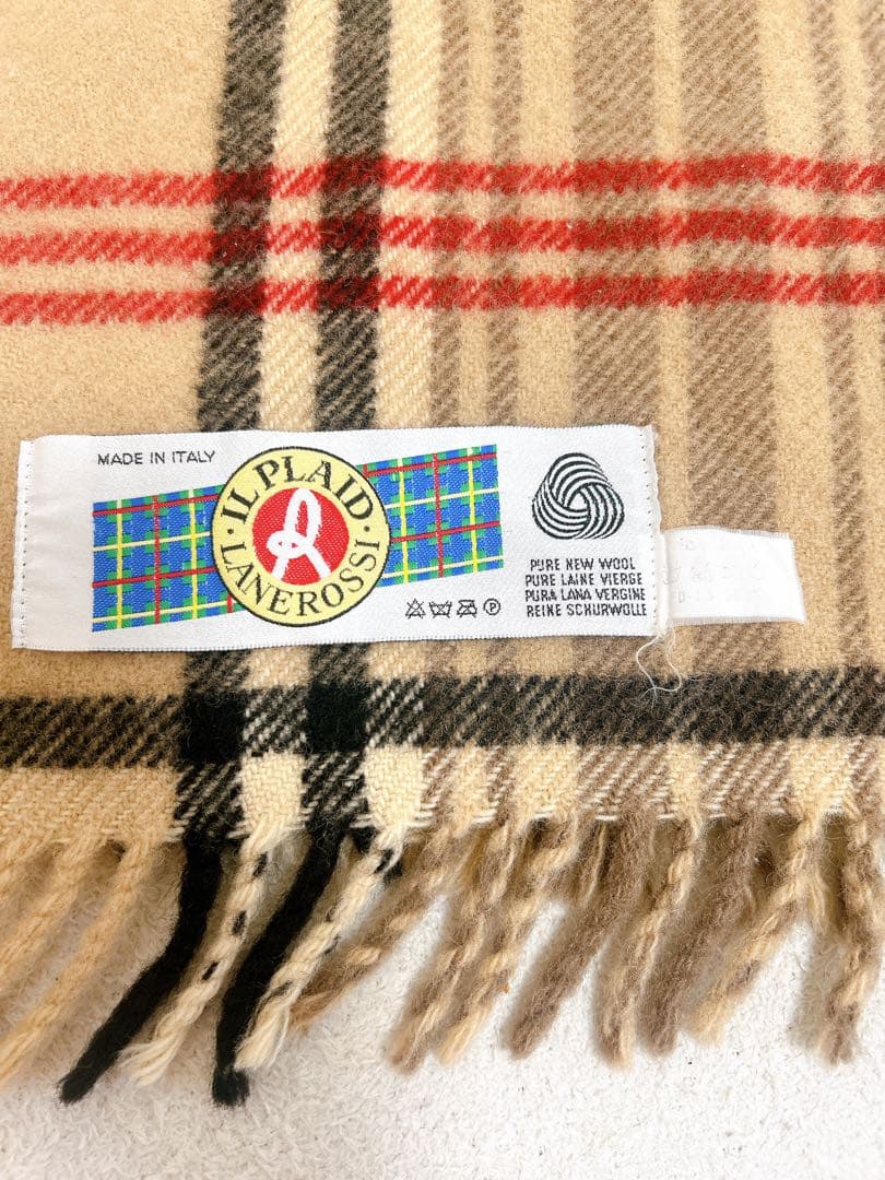 レア　ラネロッシ　ヴィンテージ　ブランケット　ウール　チェック　ラムウール