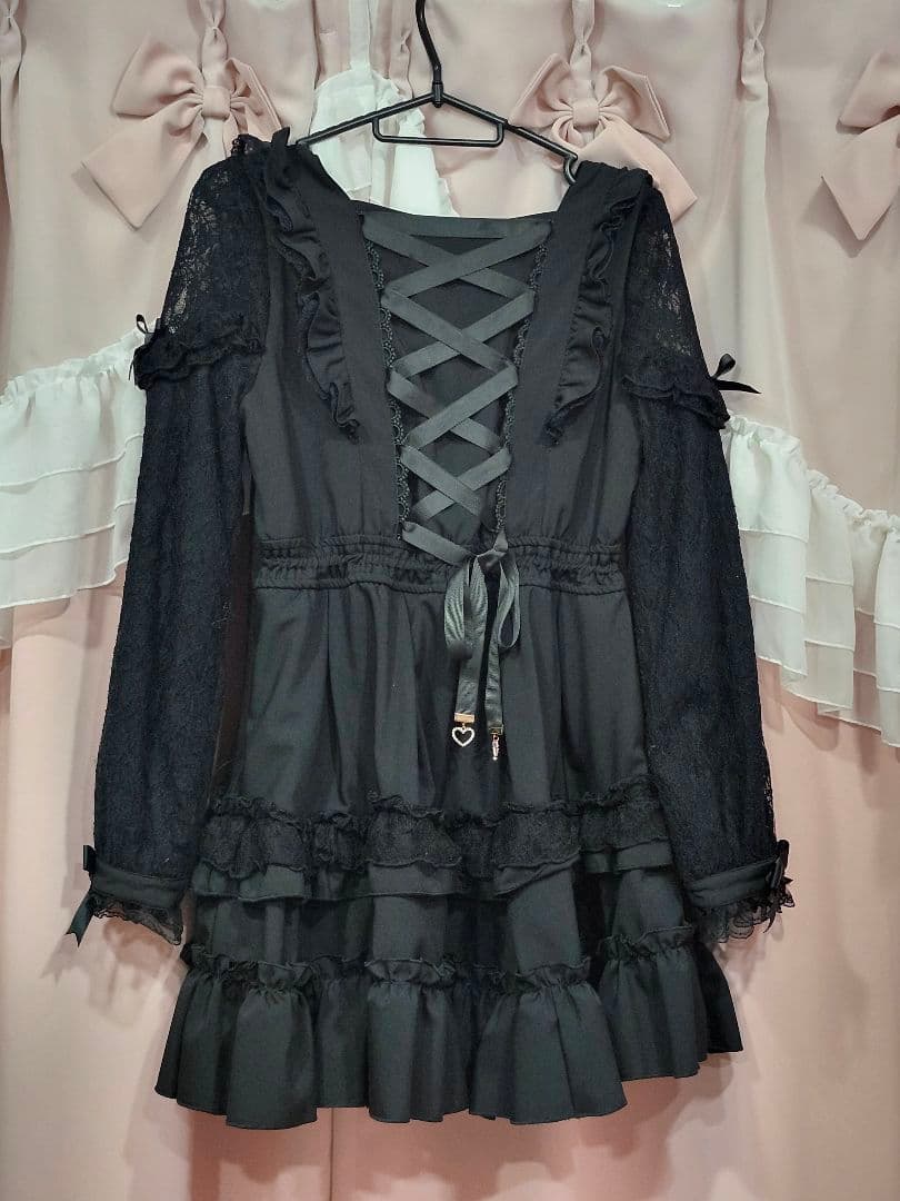 ティアラリボンティアードワンピース ブラック 黒 LIZLISA リズリサ