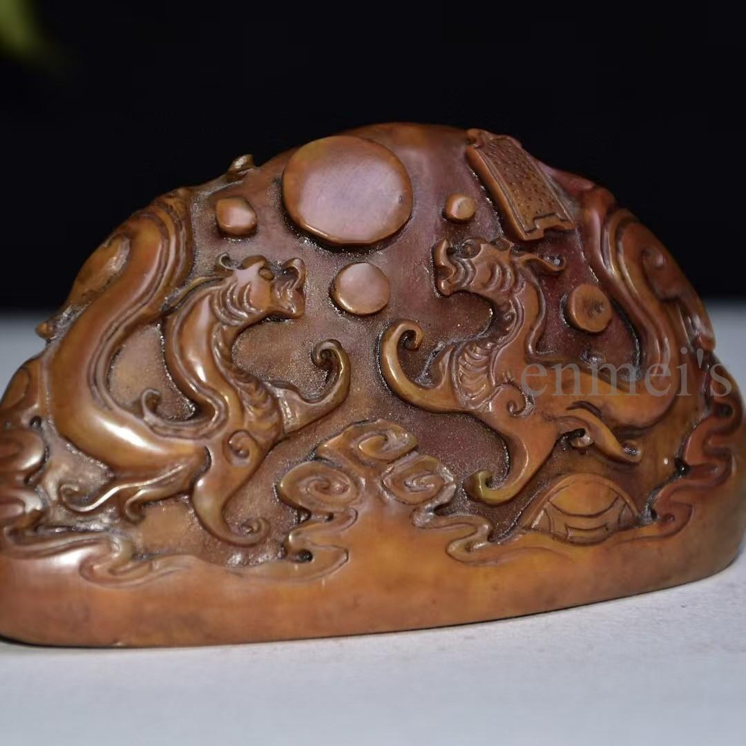 和田玉 緑玉 古玉 彫刻 手彫り 神獣 ネフライト 軟玉 中国王朝