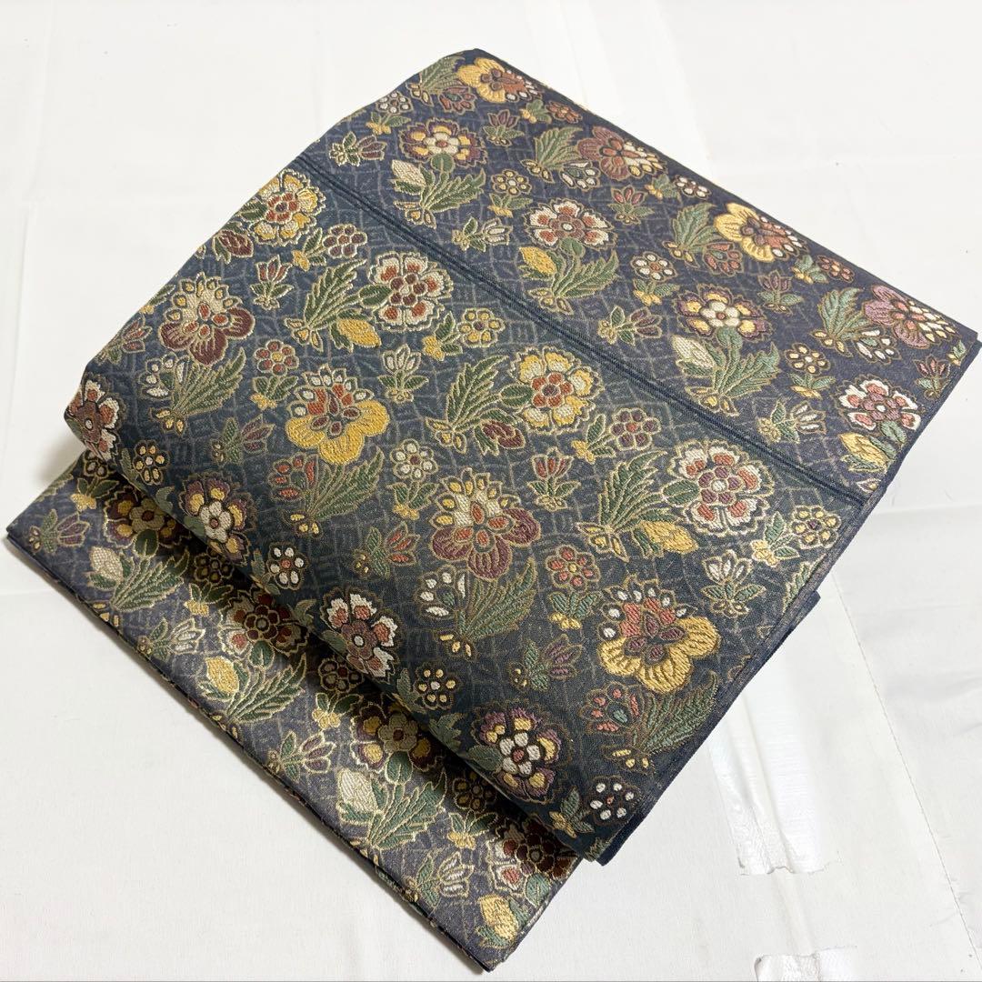 A5 更紗段文 唐草唐花 金糸 正絹 六通 袋帯 フォーマル O2