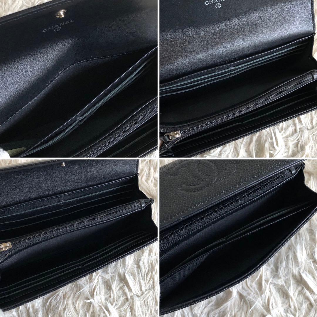 【極美品】シャネル　長財布　黒　キャビアスキン　本革　デカココ　フラップ