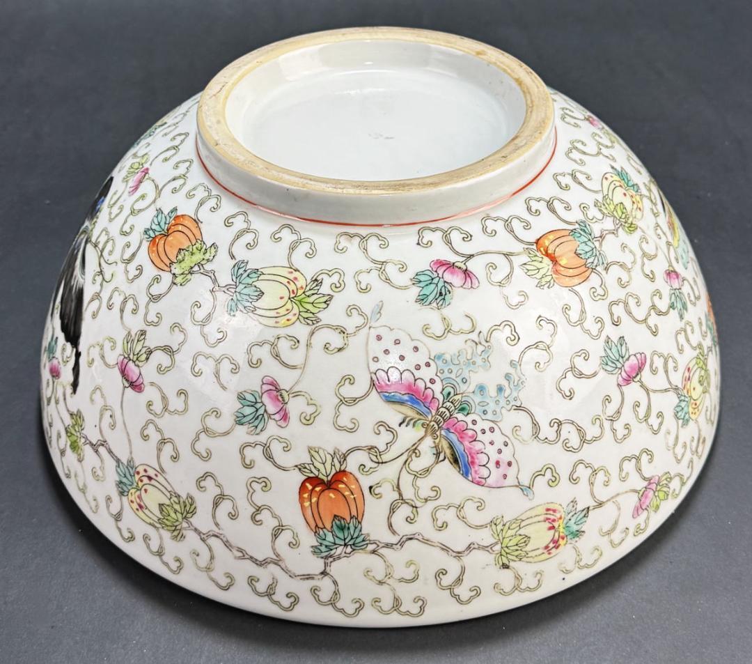 ５0、60年代特別注文輸出品 江西景徳鎮 粉彩色絵花蝶吉祥文特大碗WWTT021