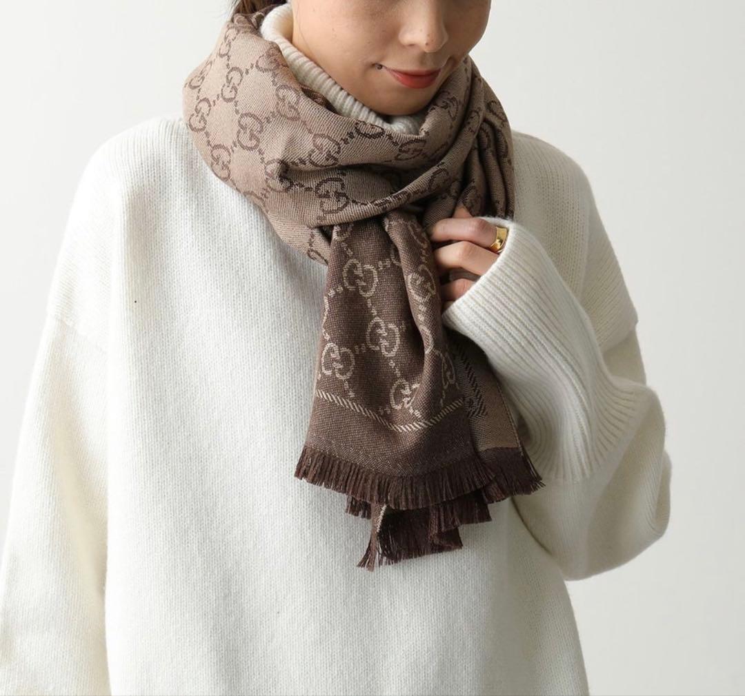大判新品✨GUCCIマフラー❗️箱紙袋セット❗️グッチマフラー　レディース