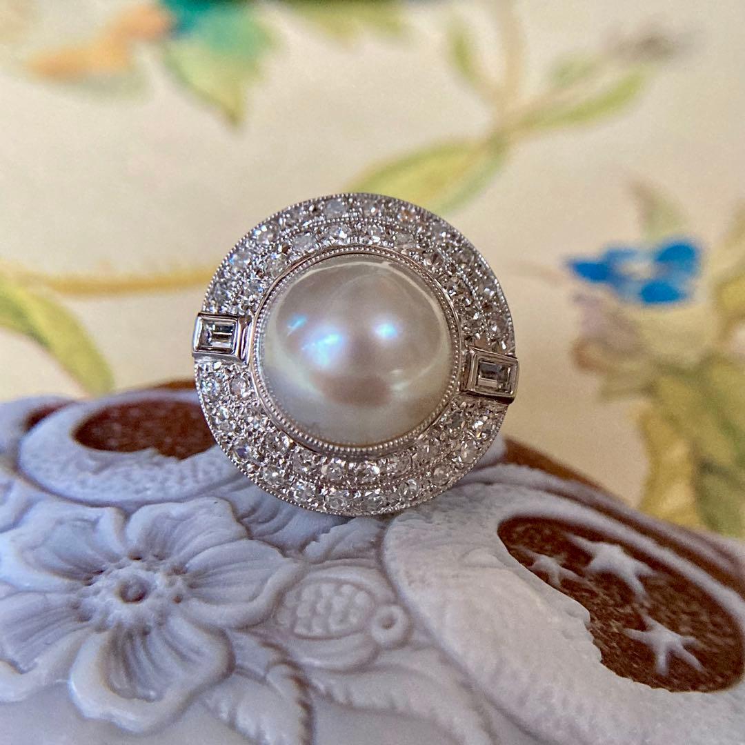昭和初期　pm900 白蝶パール　ダイヤモンド　昭和レトロ　指輪　リング