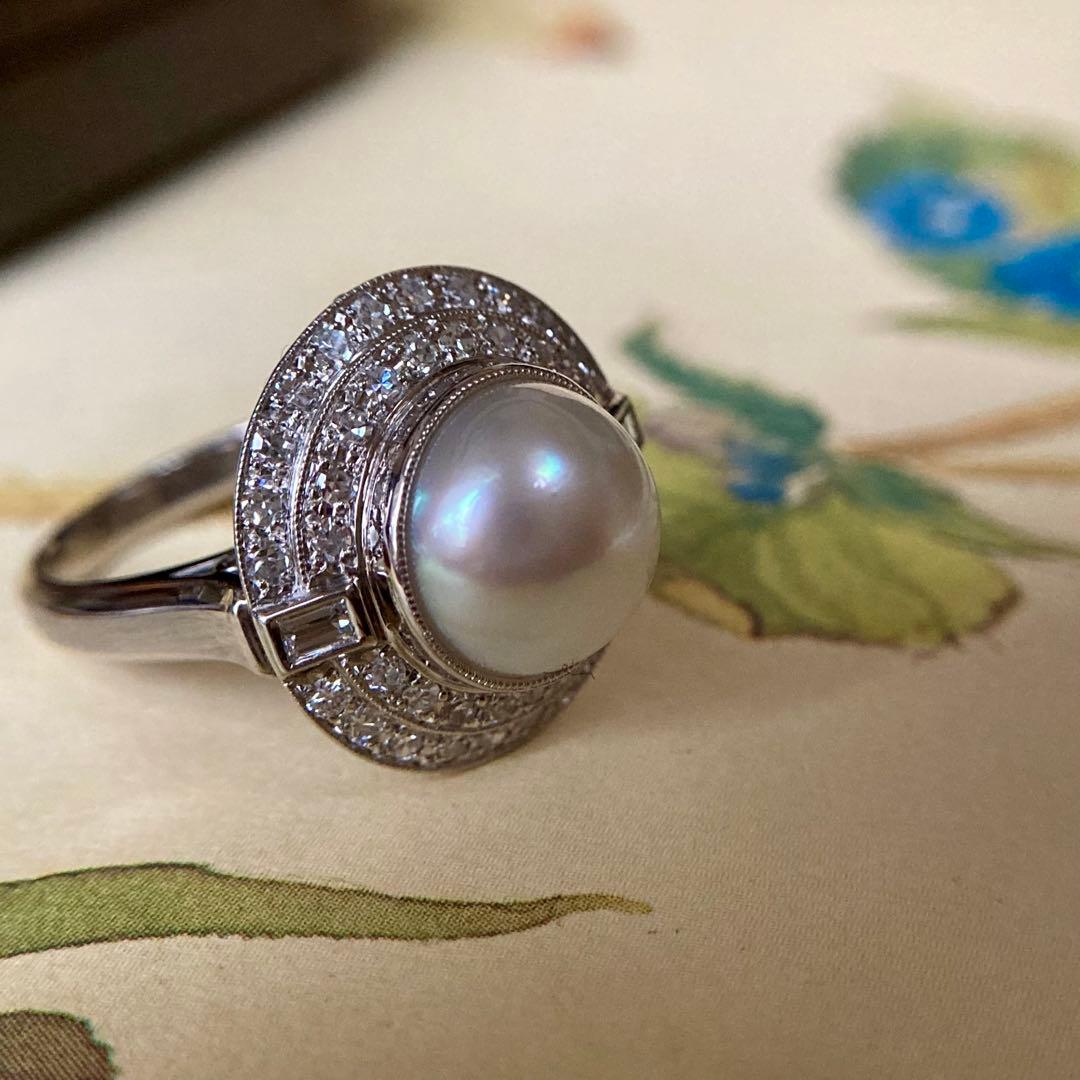 昭和初期　pm900 白蝶パール　ダイヤモンド　昭和レトロ　指輪　リング