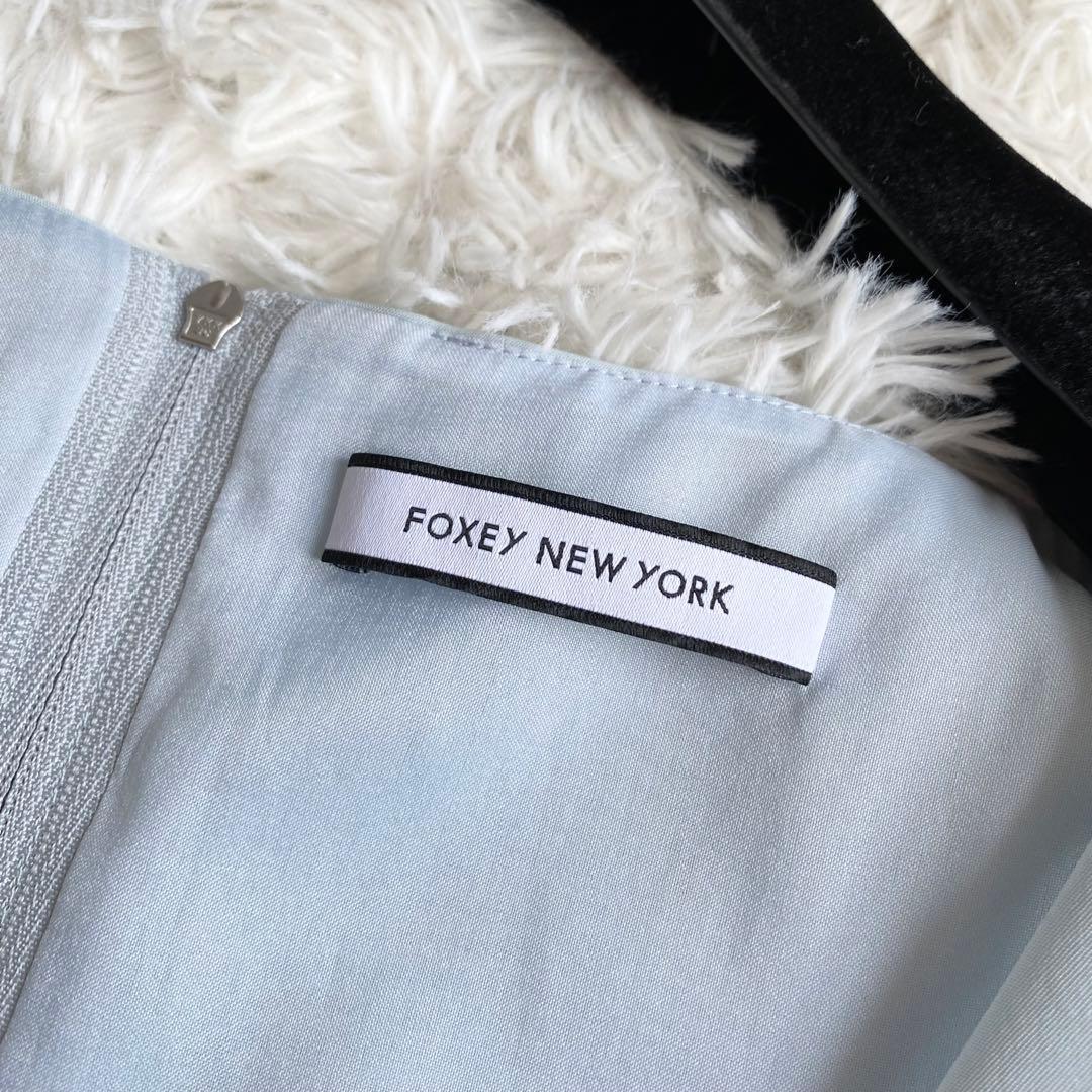 極美品◆フォクシーニューヨーク フレアワンピース サイドギャザー ミントブルー