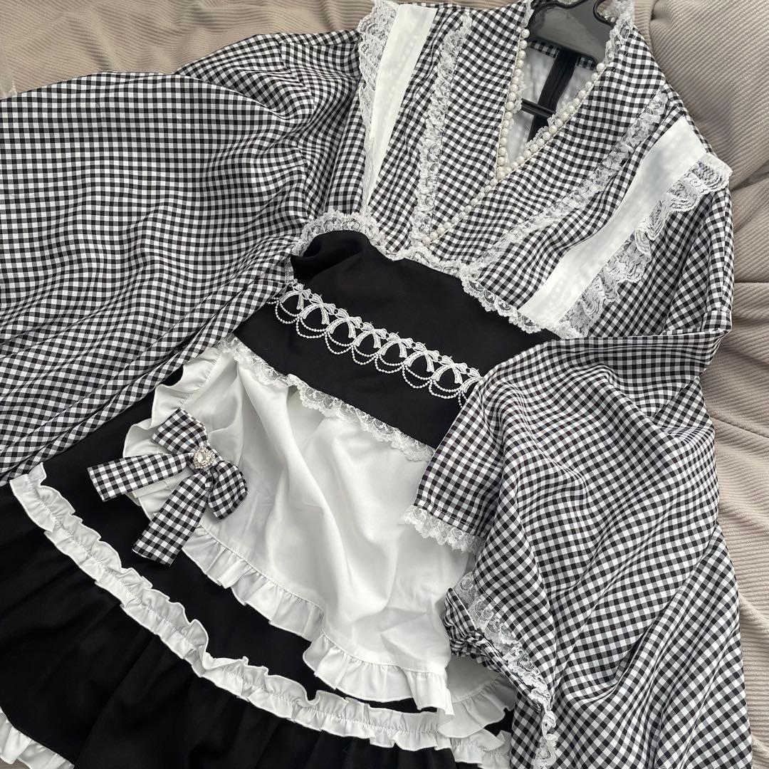 Ank Rouge ギンガムメイド浴衣ドレス 黒 - メルカリ