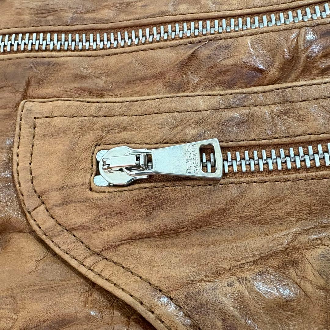 美品　ドルガバ　シングルライダースS 茶色　ラムレザー　色ムラ•シワ加工