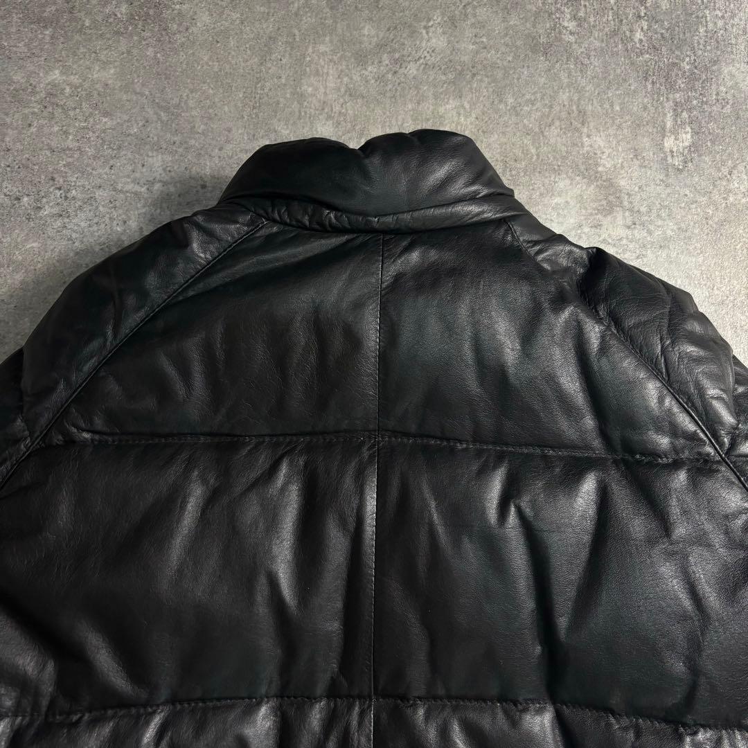 【vintage】レザーダウンジャケット 牛革 肉厚 ブラック