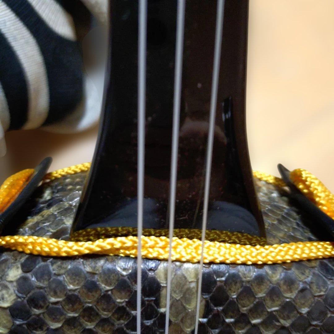 沖縄三線 本蛇皮 強化張 真壁型 爪付 ハードケース付 ウマ（駒）付