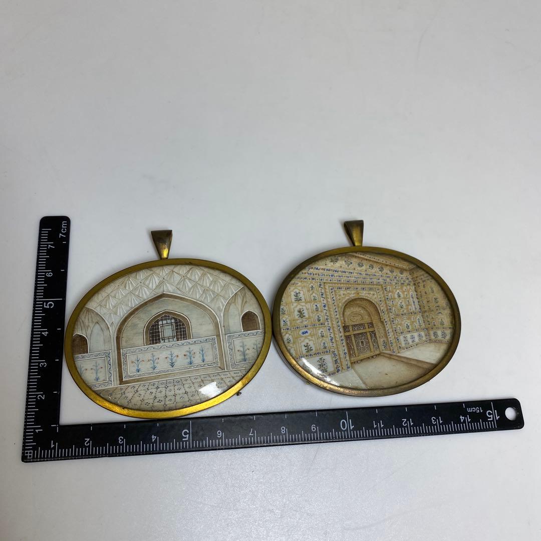 専用極上 印度密画 ネックレストップ 一対 共箱 タルニ 東さ8-0110☆