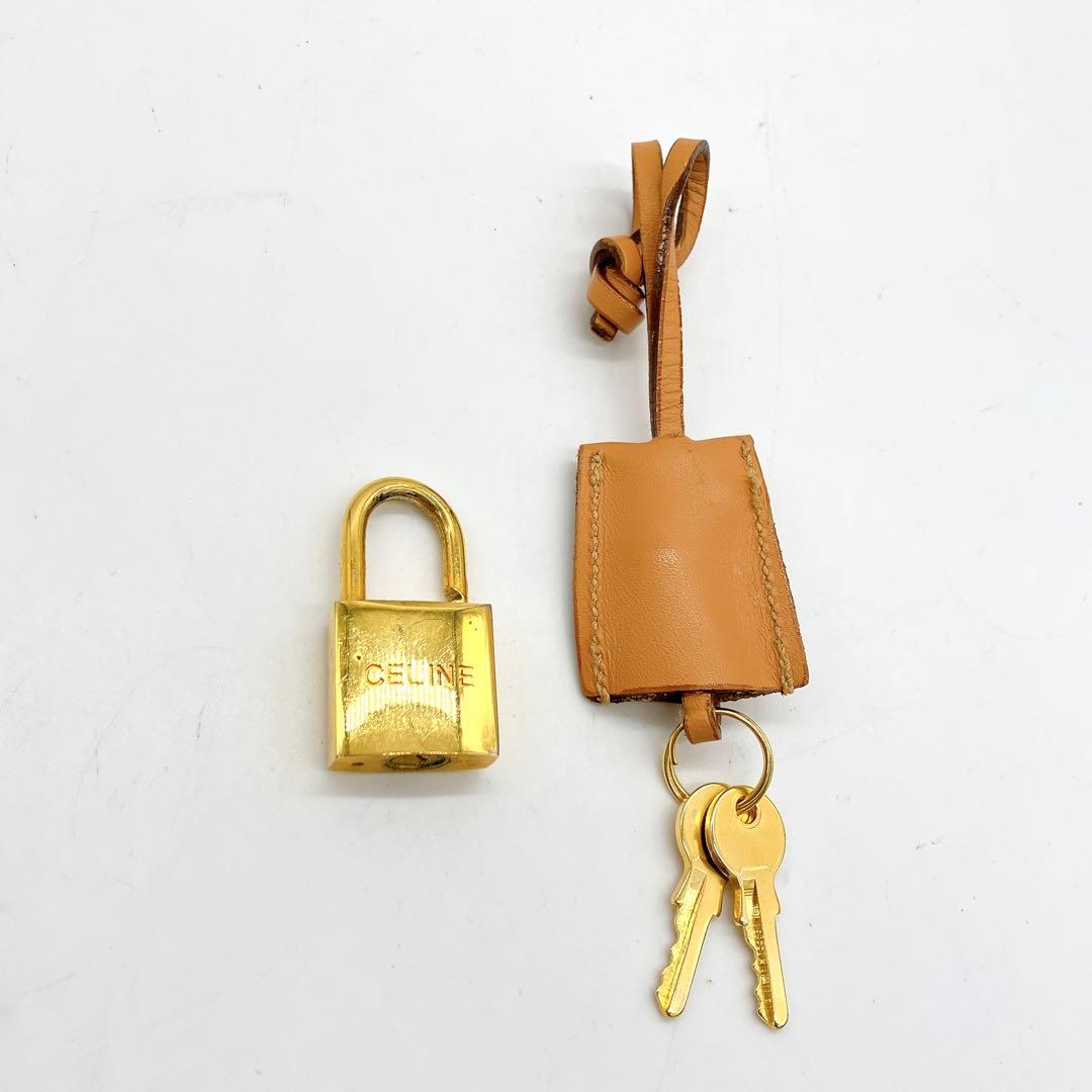 【CELINE】ボストンバッグ　マカダム柄　ゴールド金具　ダークブラウン　南京錠