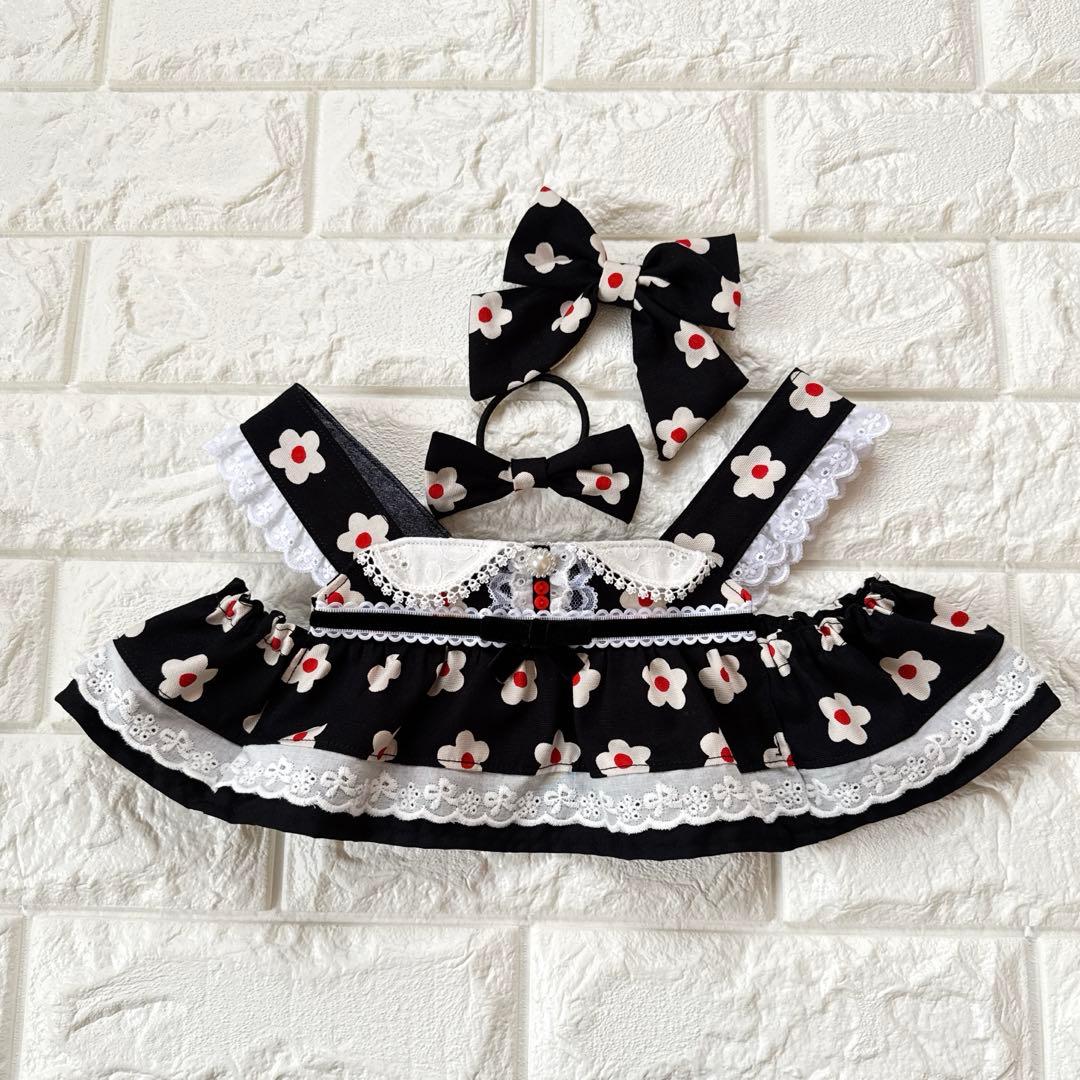 ラボット LOVOT 服 ホワイトフラワー ブラック襟付きワンピース＆帽子セット