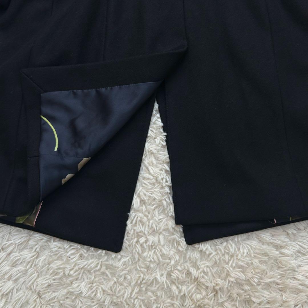 【TED BAKER】美品 ベルテッドコート 花柄 黒 テッドベイカー Aライン