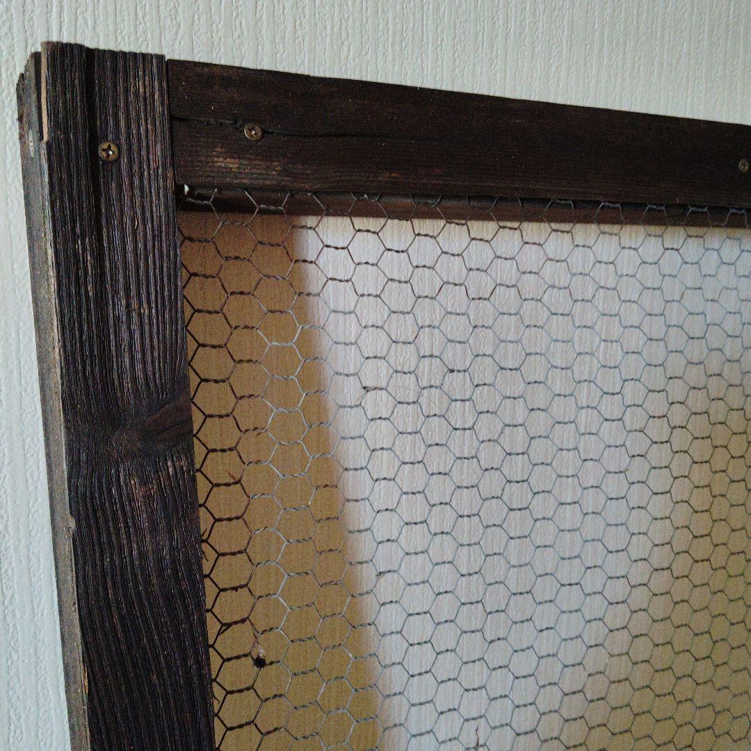 アンティーク　ビカクシダ着生板チキンネットフレーム　シャビーシック　木製飾壁掛け