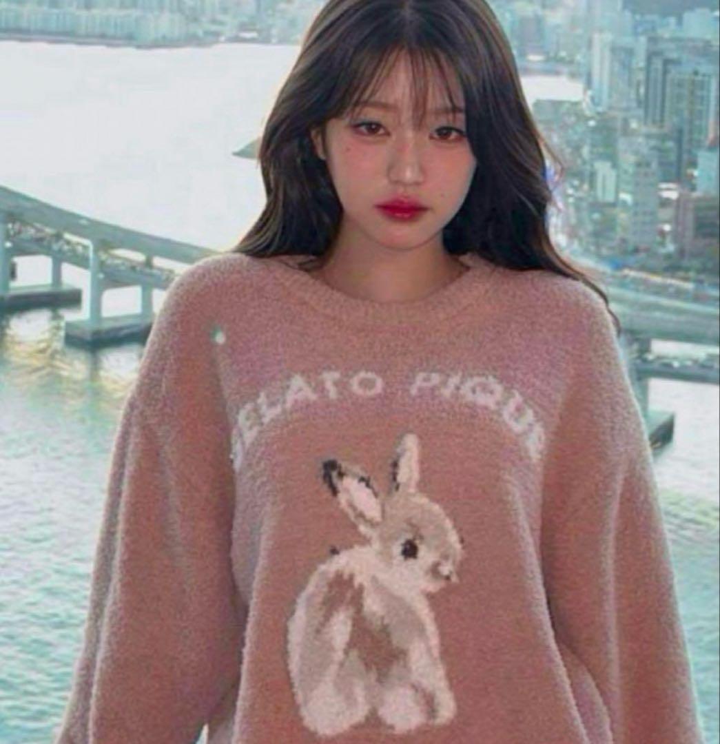 ジェラートピケ新品ラビットジャガードプルオーバー&ロングパンツ IVE