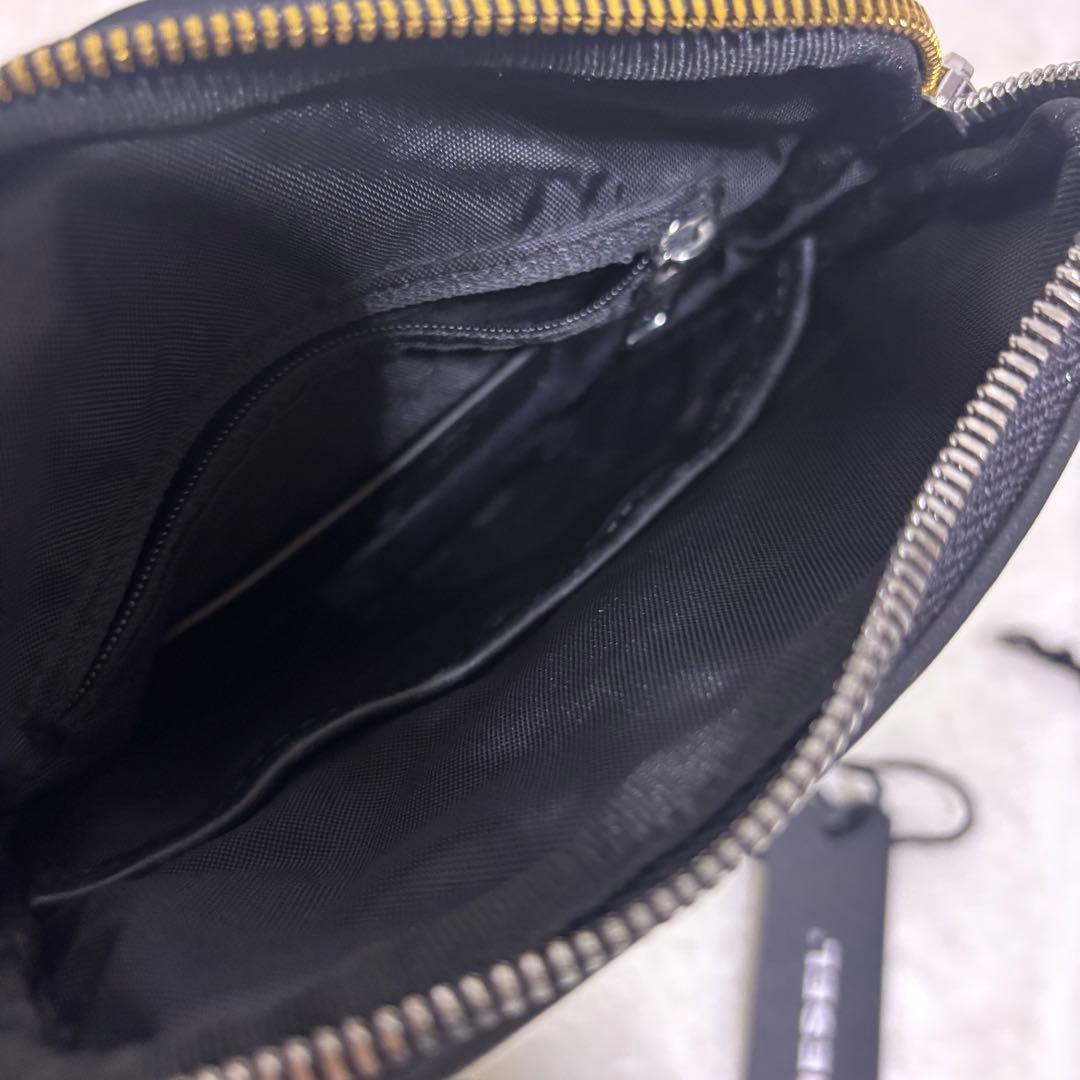 美品 DIESEL Dロゴ レザー ショルダー クロスボディ バッグ ブラック