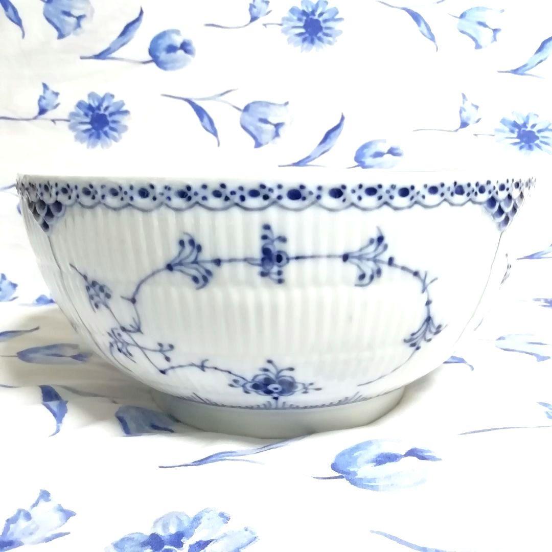 ロイヤルコペンハーゲン ボウル ハーフレース 大きい　ブルーフルーテッド