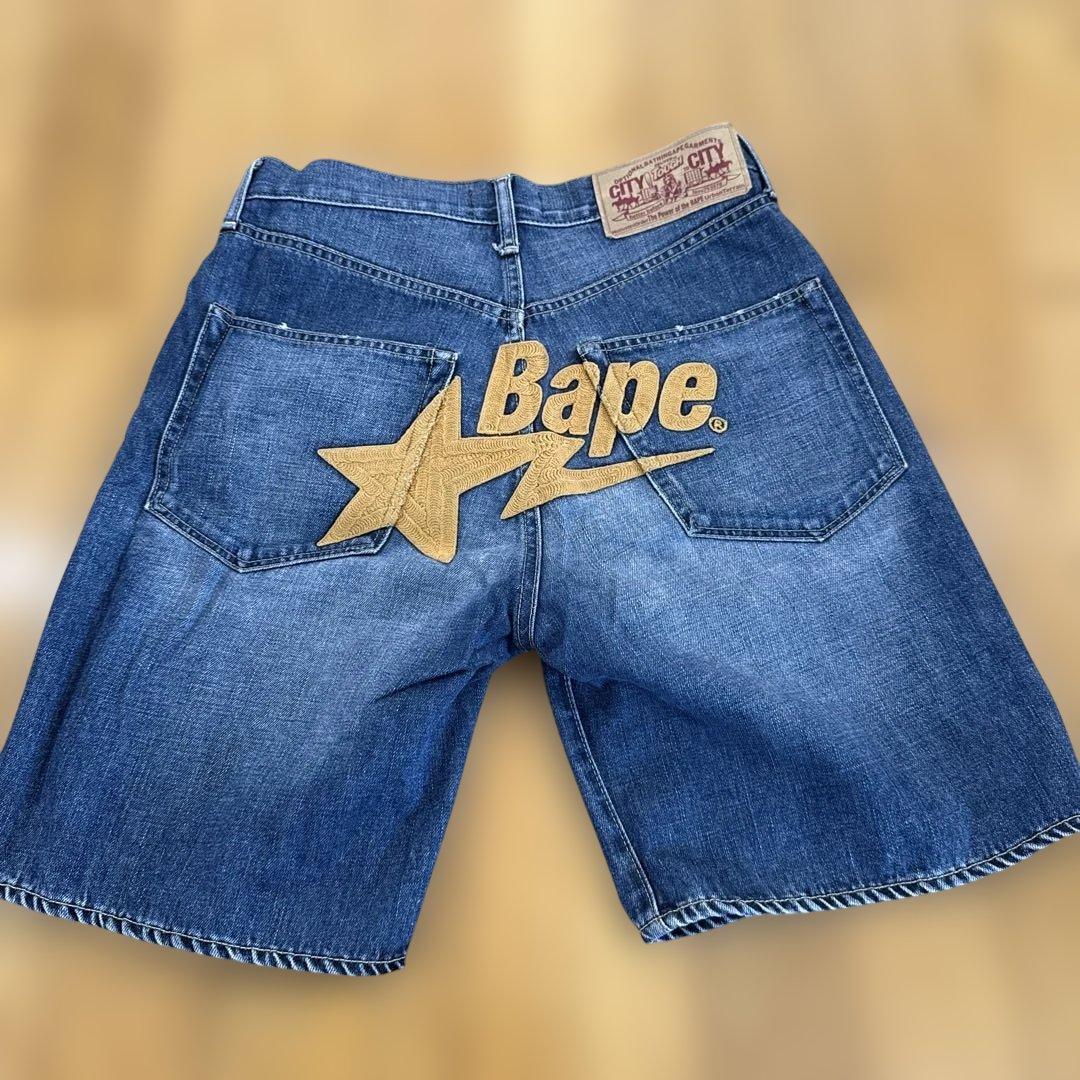 Bape デニムショートパンツ 星型ロゴ men's kk】Bape☆デニムショート