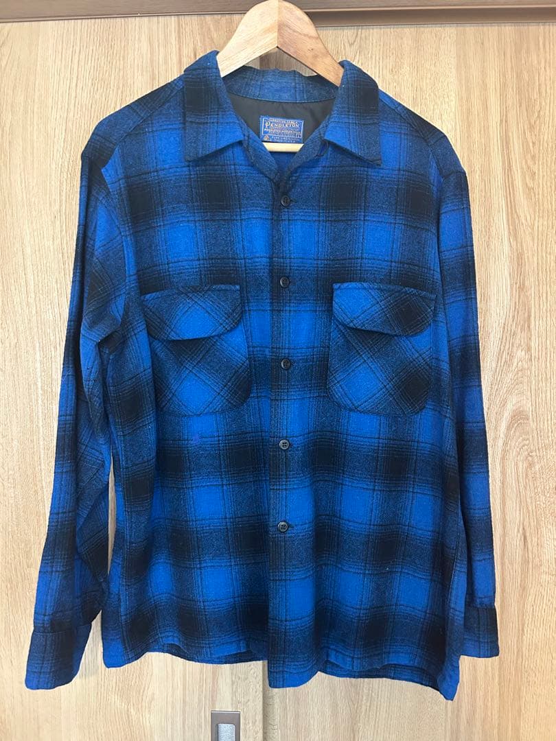 極上カラーPENDLETON ペンドルトン ウールシャツ 青黒 オンブレ 70s