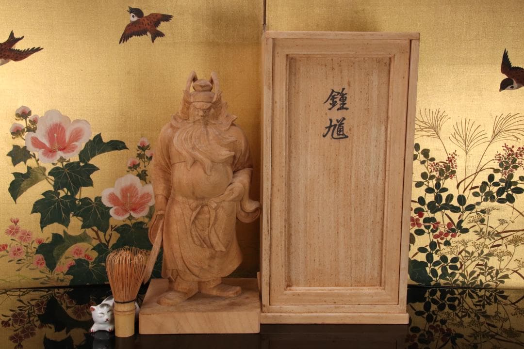 EE005　澤田政廣門下　高橋勇 謹作　木彫　『 鍾馗 』 高34.5cm 共箱