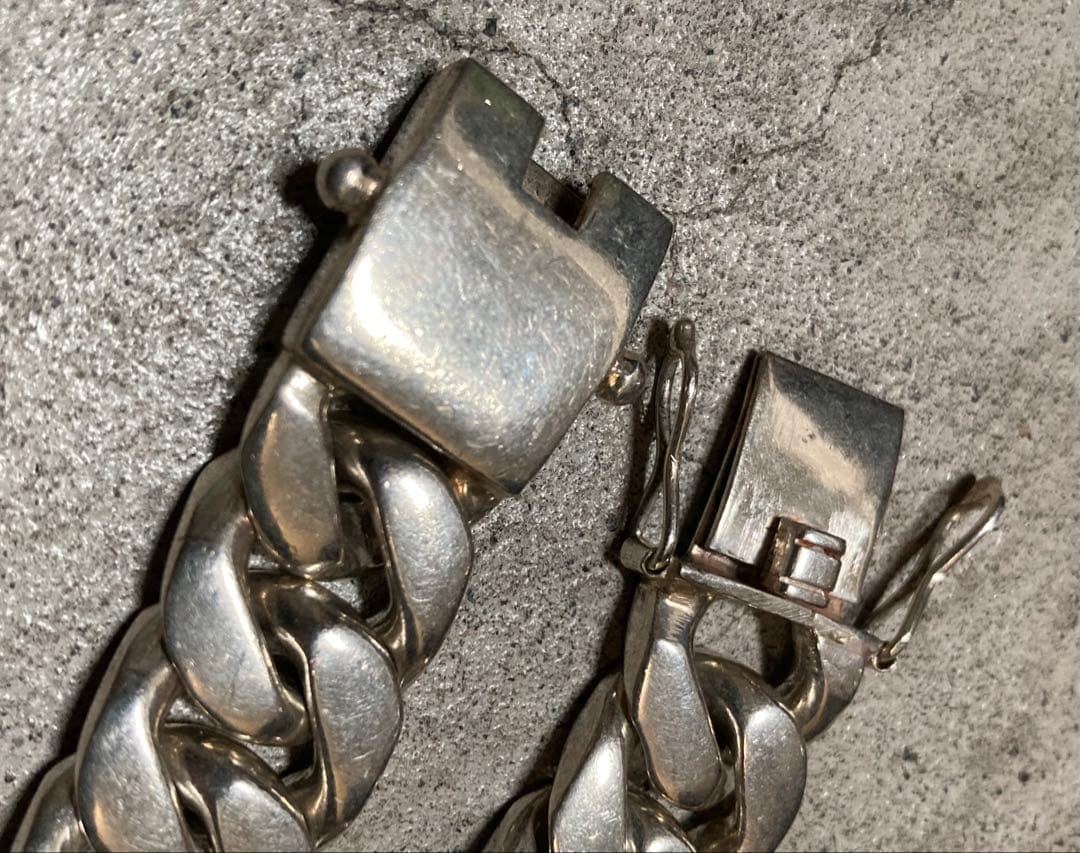 [11] Silver925 / 123g 極太 Wストッパー喜平チェーンブレス