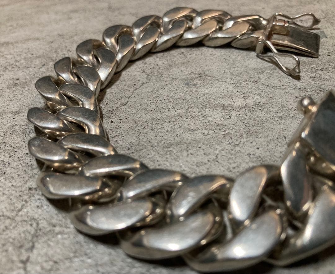 [11] Silver925 / 123g 極太 Wストッパー喜平チェーンブレス