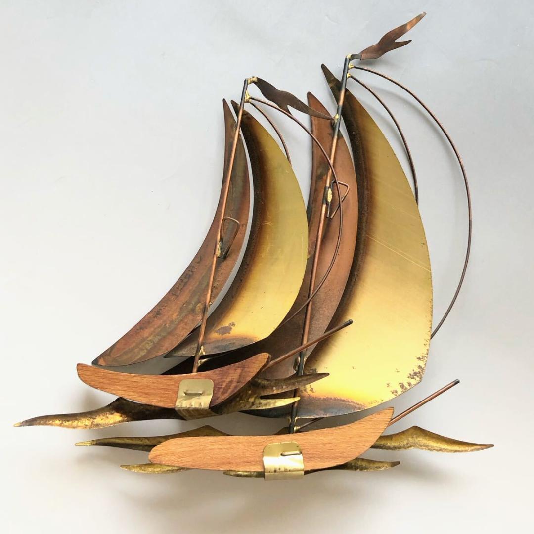 ＃3627【希少絶品】壁掛け ペア ウォールデコ セイルボート ヨット 60年代