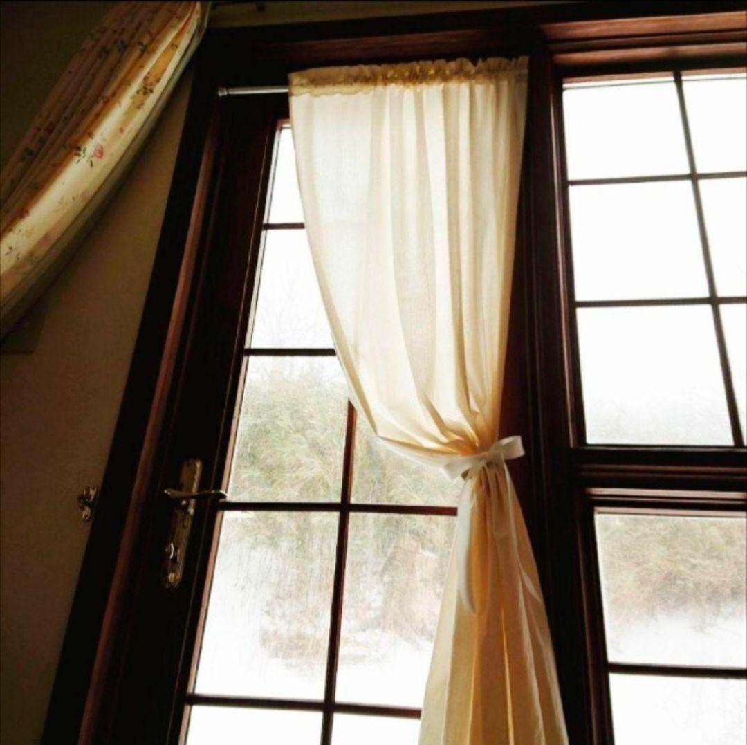 もこもこ♪ナチュラルコットン♪フリル片開きカフェカーテン＆フリル付カフェ