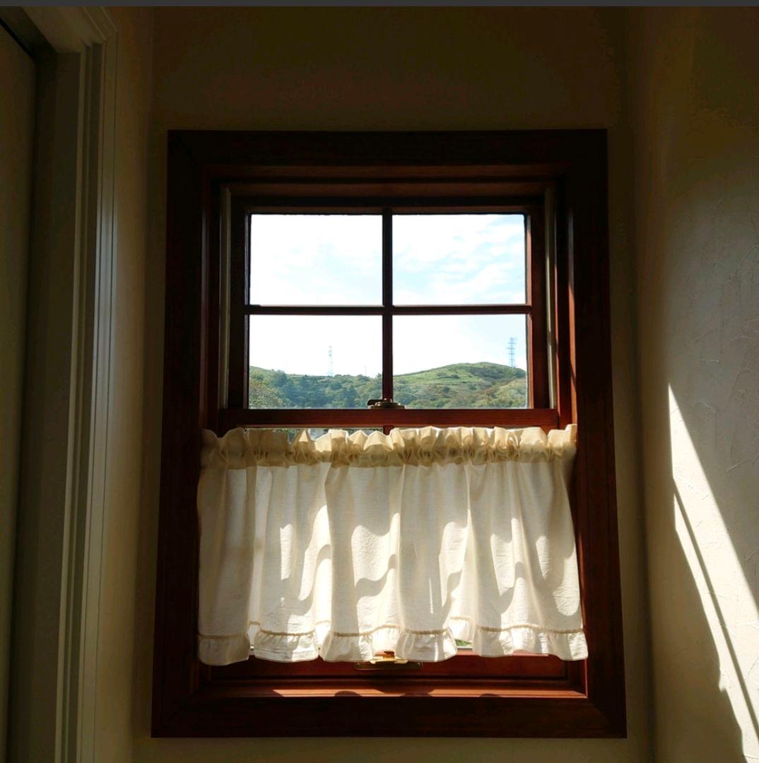 もこもこ♪ナチュラルコットン♪フリル片開きカフェカーテン＆フリル付カフェ