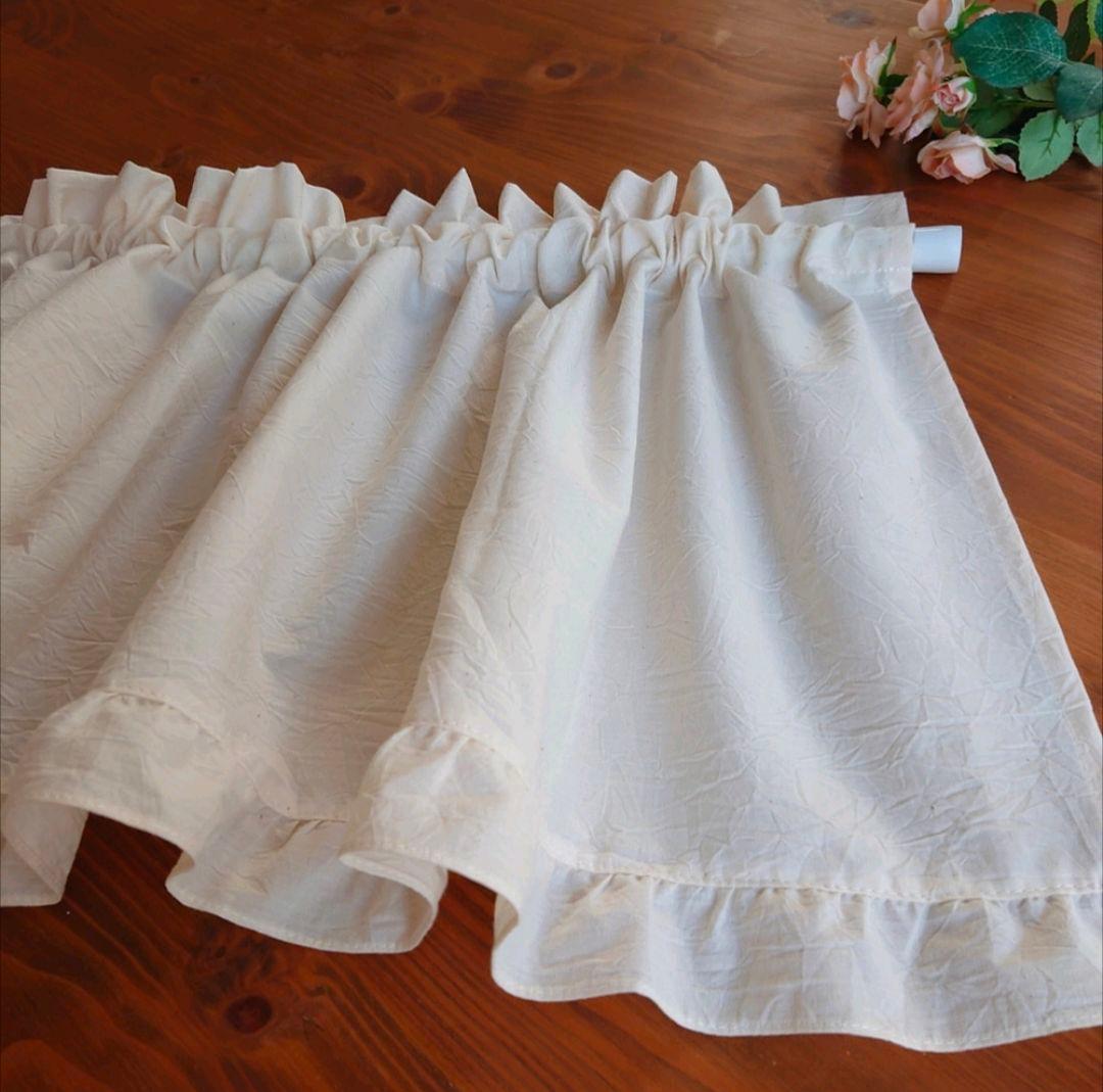 もこもこ♪ナチュラルコットン♪フリル片開きカフェカーテン＆フリル付カフェ