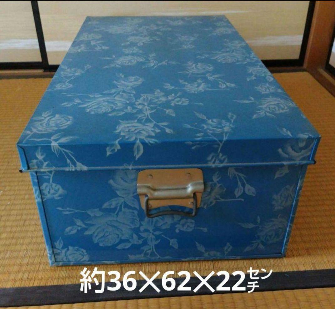 昭和レトロ 薔薇 衣装缶（青色） ブリキ 収納ケース 古道具 衣装ケース