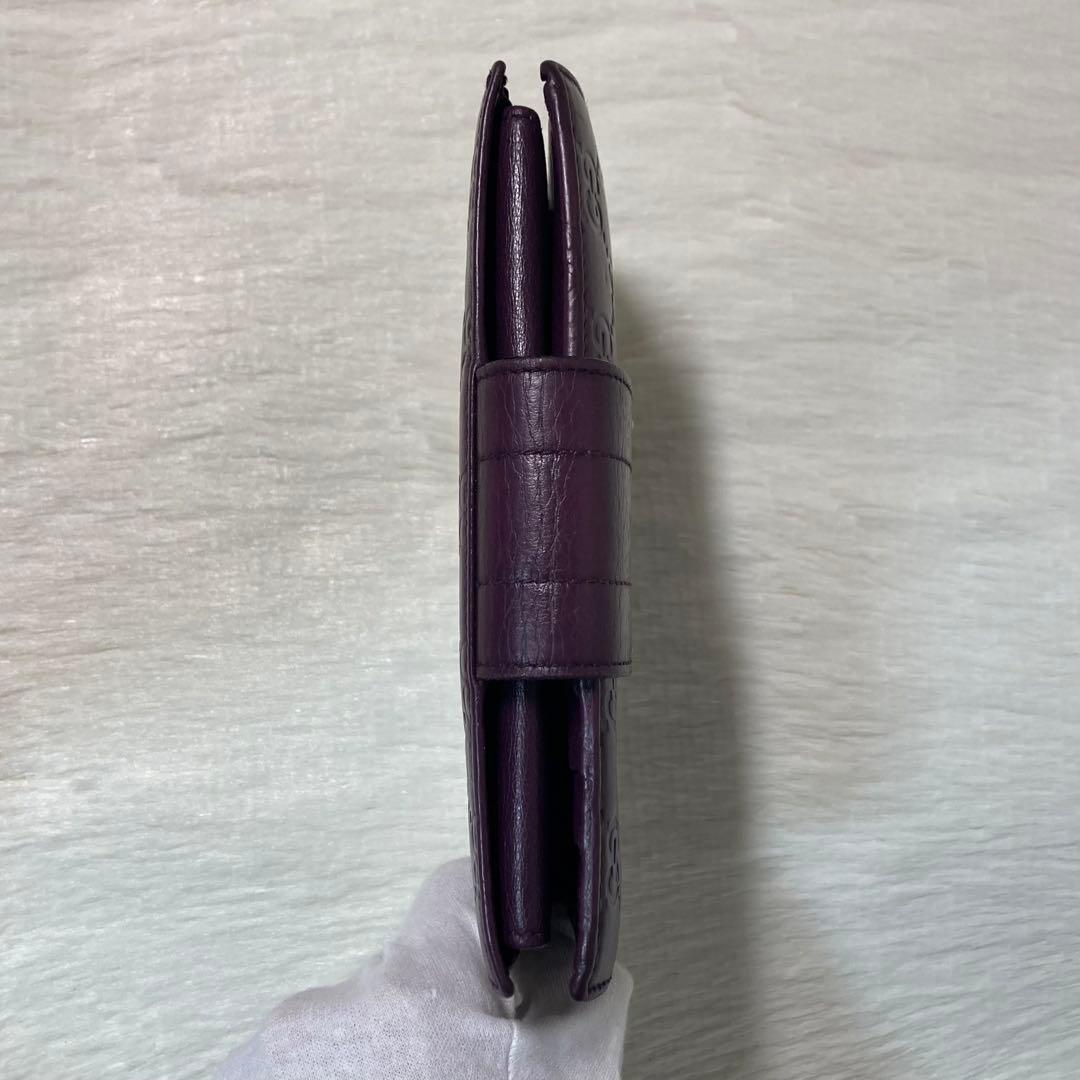 月末最終　人気　GUCCI グッチ　二つ折り　長財布　グッチシマ　金ロゴ　紫