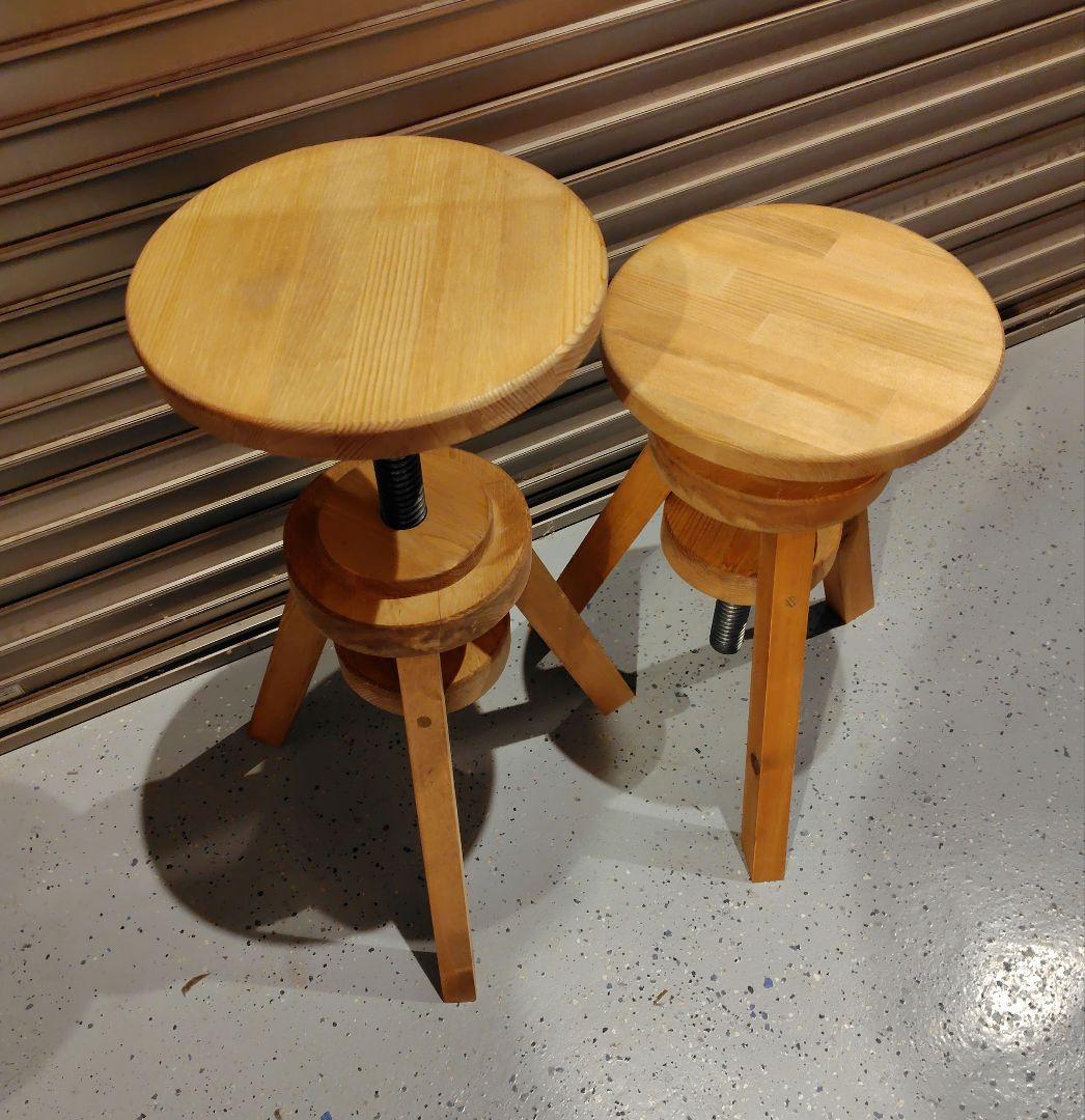 木製　丸イス　スピンスツール2脚セット　ハンドメイド