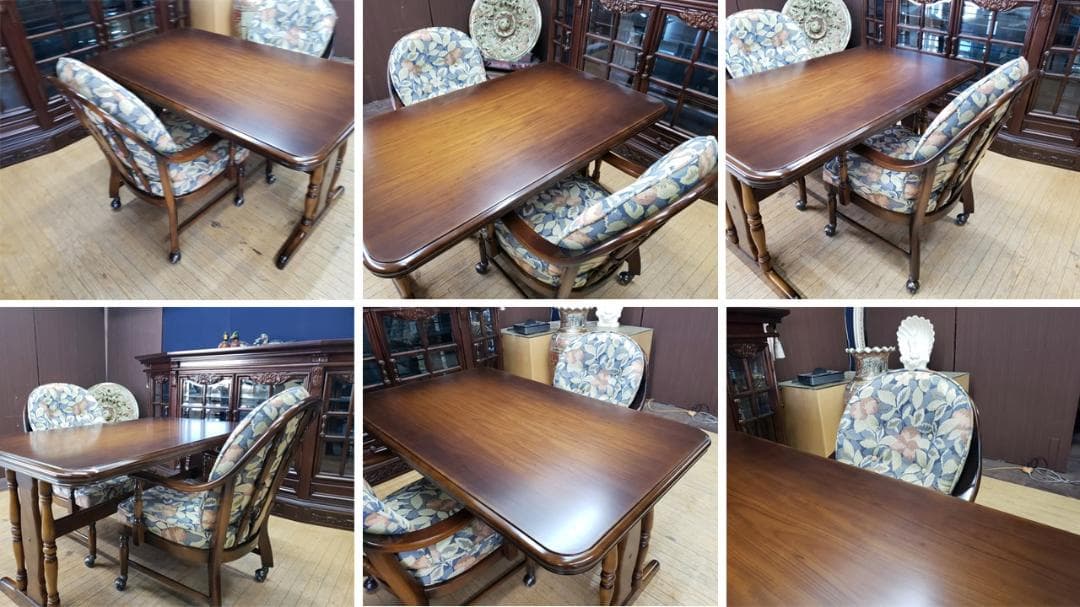 B20　カリモク　コロニアルシリーズ　キャスター付きチェア＆ダイニング３点セット