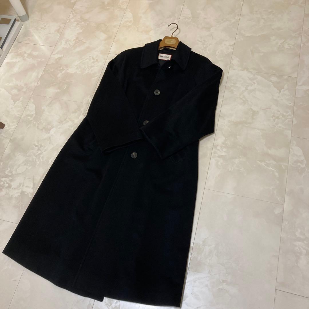 HERNO ヘルノ カシミヤ ロングコート ブラック 大きいサイズ