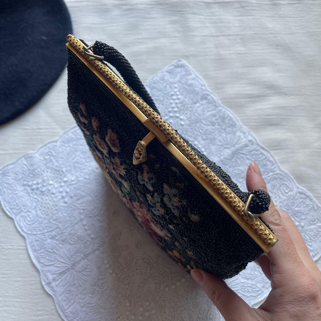 手刺繍 ビーズバッグ ゴブラン織り 和装 パーティーバッグ プチポアン