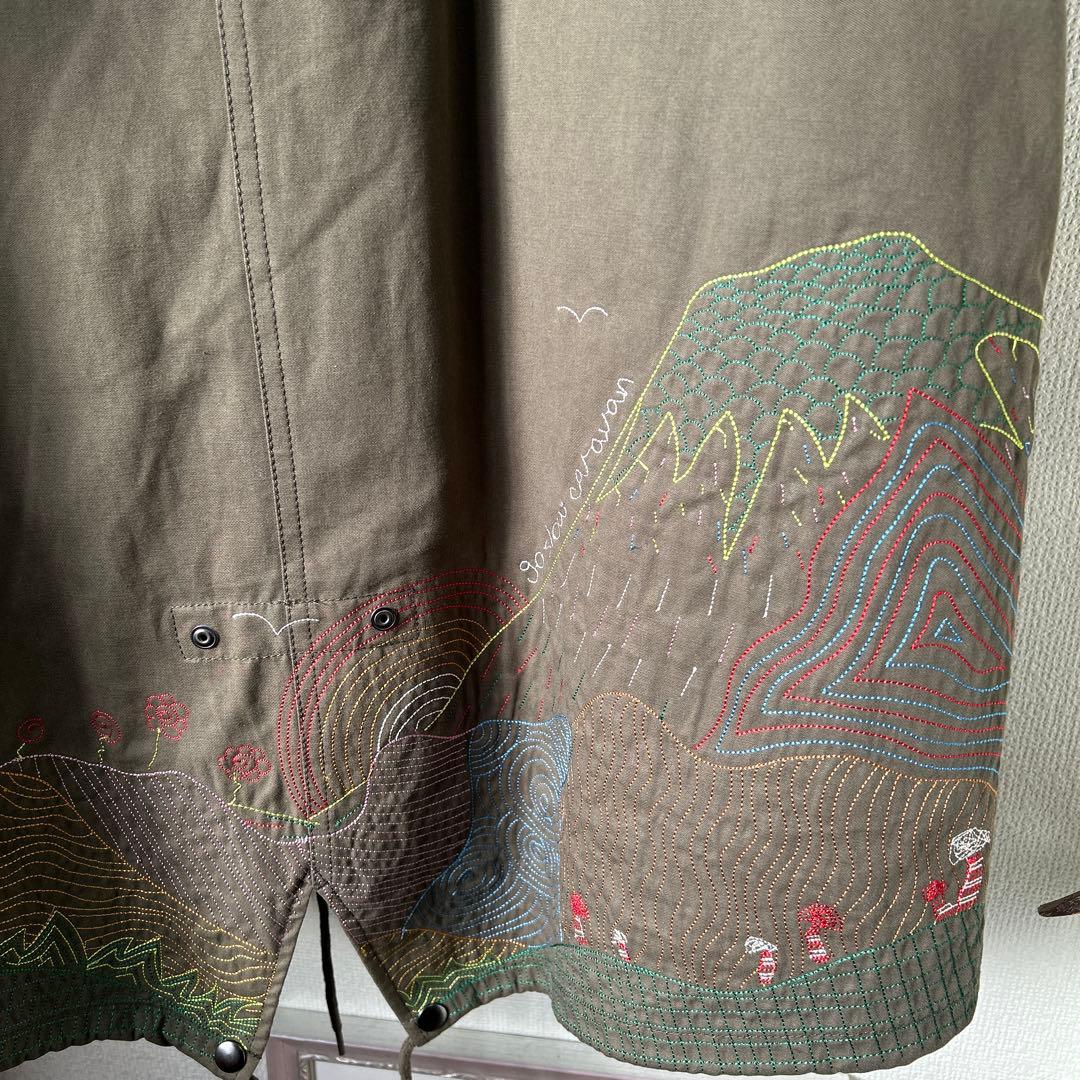 美品　ゴースロ-キャラバン コットン/ナイロンパネル刺繍モッズコート着用２回