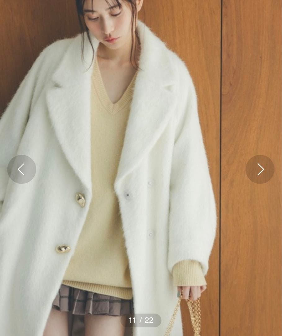 【美品】【即購入OK】SNIDELシャギーロングコート アイボリー